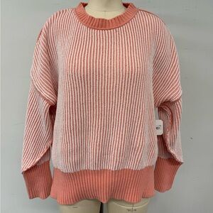 Altar'd State Coral and Cream Striped Sweater